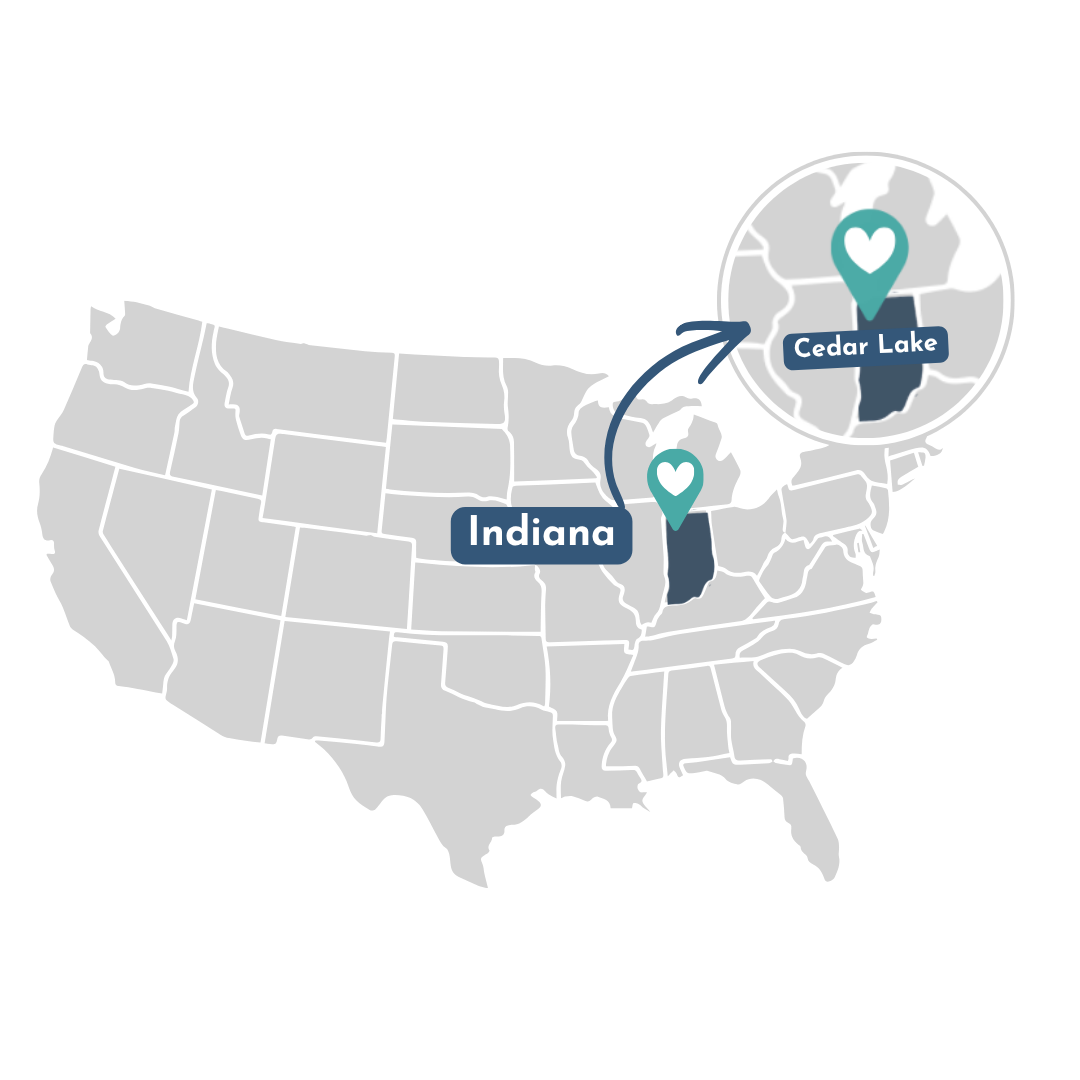 US Map showing Cedar Lake, IN